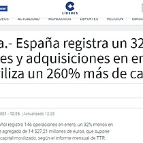 Espaa registra un 32% menos de fusiones y adquisiciones en enero, pero moviliza un 260% ms de capital